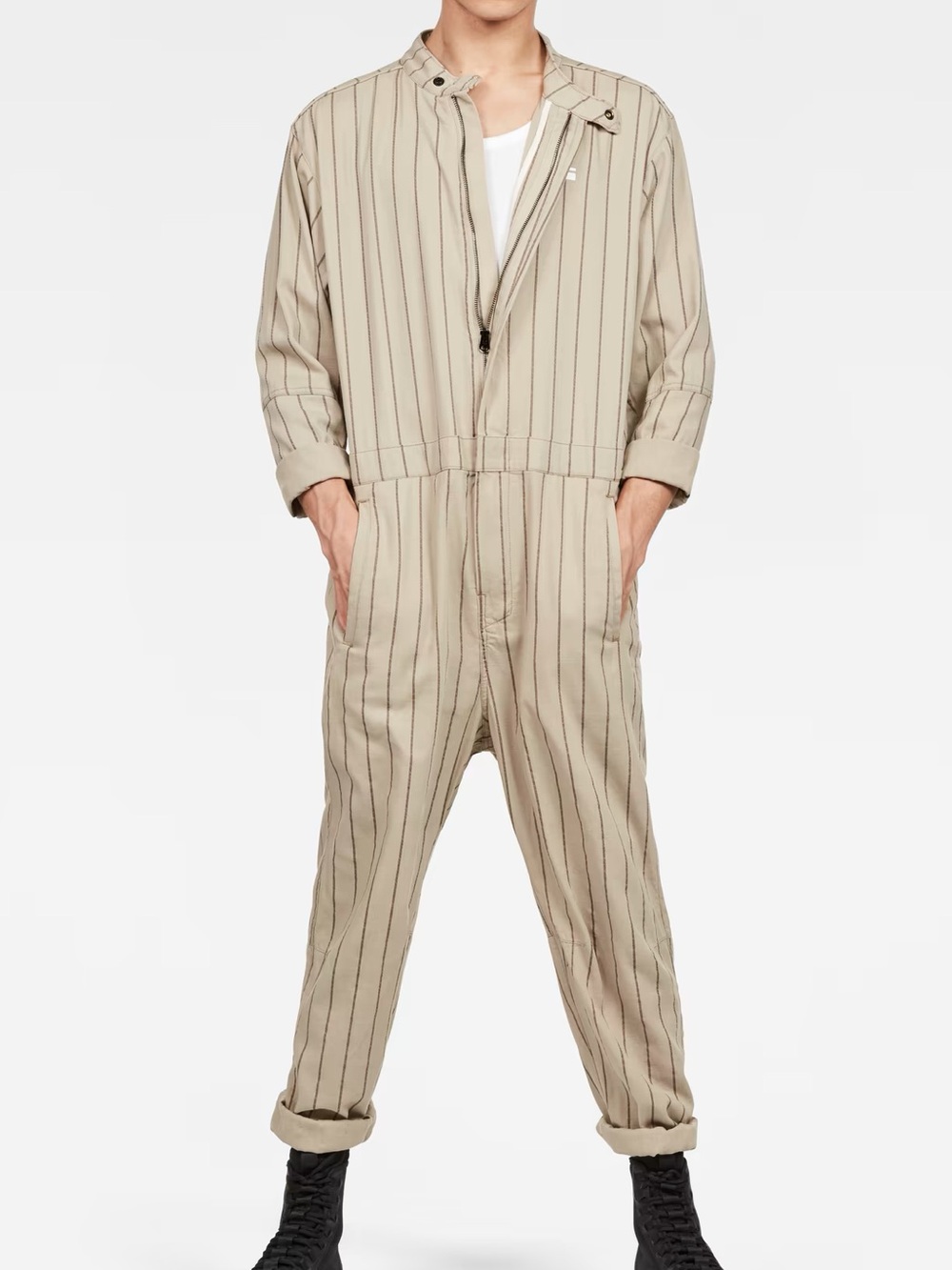 G-Star Raw Avernus Racer Jumpsuit Grey Tan Brown Beige Stripe Sporty Mens S